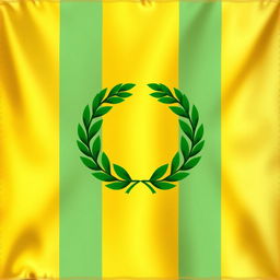 Create an illustration of a silk flag with a golden background featuring a green laurel wreath in the center