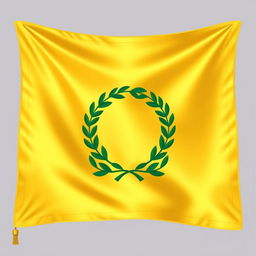 Create an illustration of a silk flag with a golden background featuring a green laurel wreath in the center