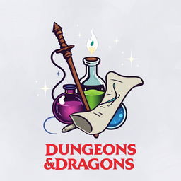 Create a logo featuring a wand, potion, and scroll to represent magic-using classes in Dungeons & Dragons