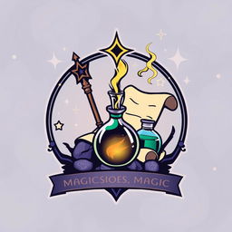 Create a logo featuring a wand, potion, and scroll to represent magic-using classes in Dungeons & Dragons