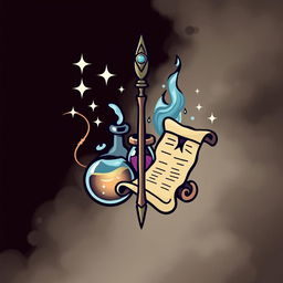 Create a logo featuring a magic wand, staff, potion, and scroll to represent magic-using classes in Dungeons & Dragons