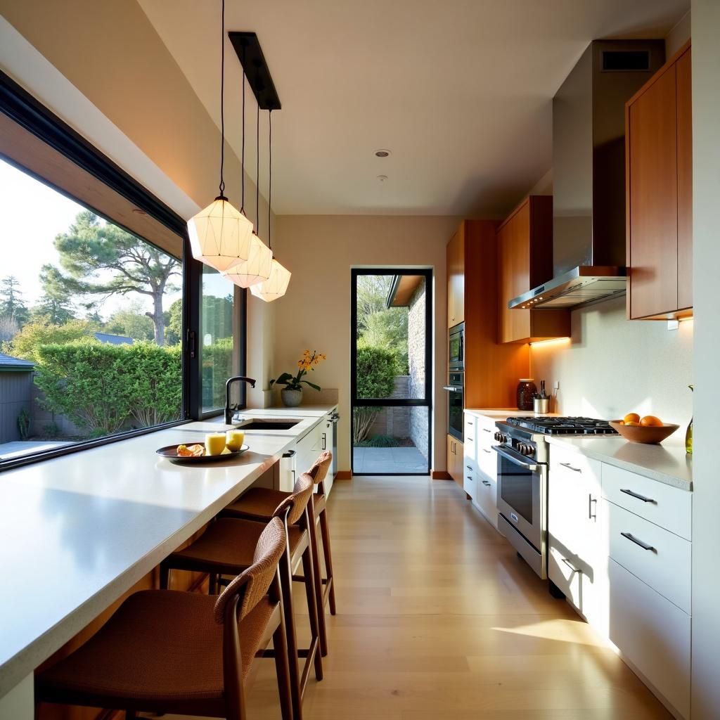 A stunning kitchen combining mid-century modern and Japandi styles, inspired by Madeleine Blanchfield Architects