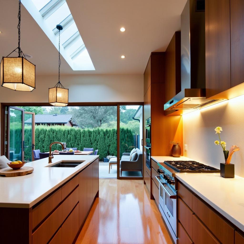 A stunning kitchen combining mid-century modern and Japandi styles, inspired by Madeleine Blanchfield Architects