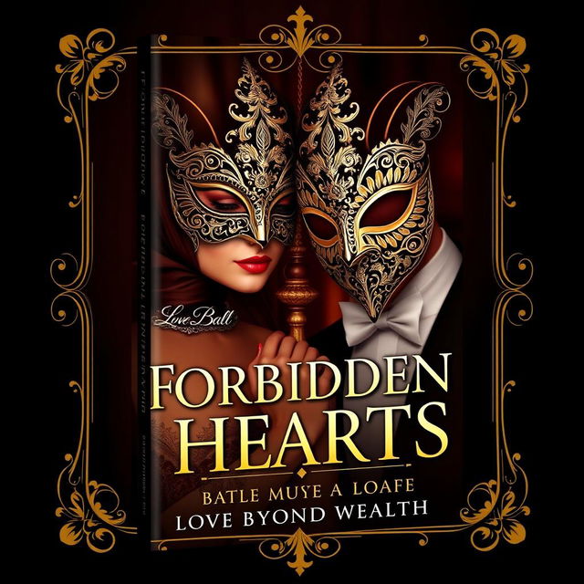 Create a book cover titled 'Forbidden Hearts: A Love Beyond Wealth'