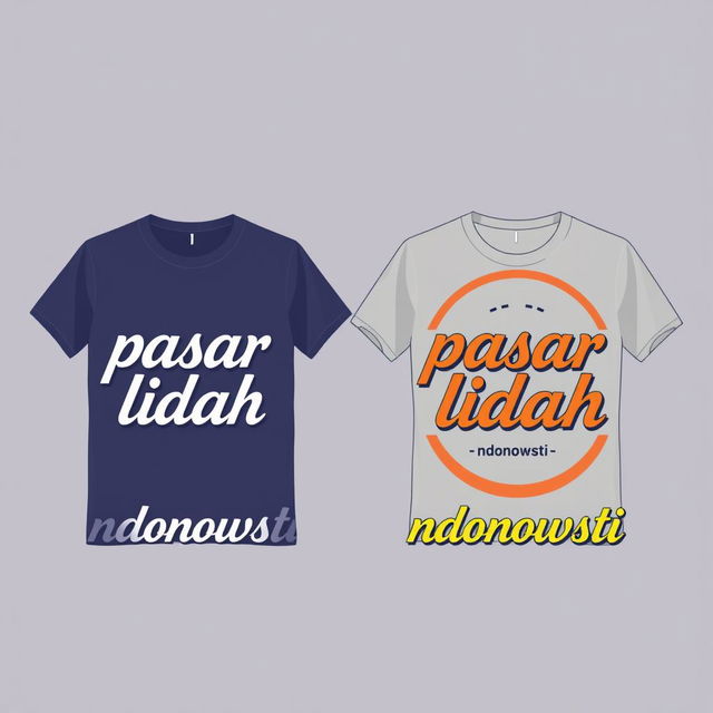 Design a t-shirt with the text 'pasar lidah ndonowsti' in both a trendy, modern style and a retro, vintage style