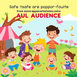 A cheerful and colorful scene featuring a variety of characters and elements that are safe and appropriate for all audiences