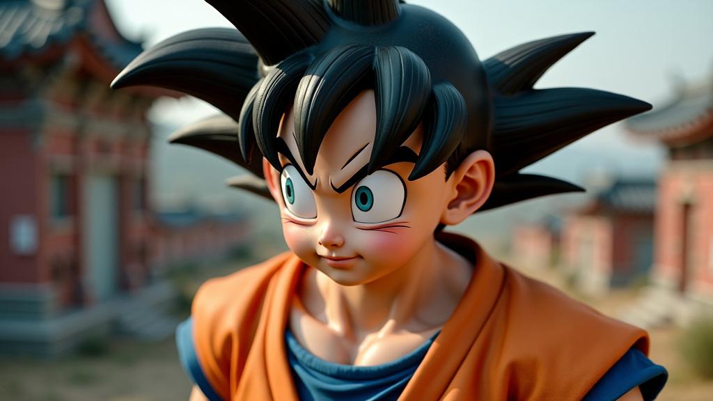 A highly realistic, cinematic portrait of a real-life Goku, with pastel colors and a raw, unfiltered quality