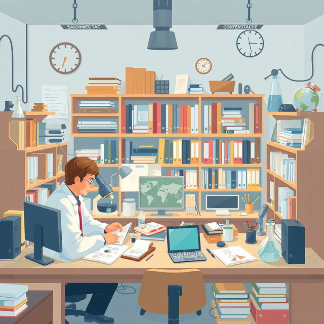 An illustration depicting the strategies and habits of distinguished researchers without showing any people