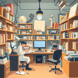 An illustration depicting the strategies and habits of distinguished researchers without a single person in view