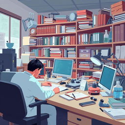 An illustration depicting the strategies and habits of distinguished researchers without a single person in view