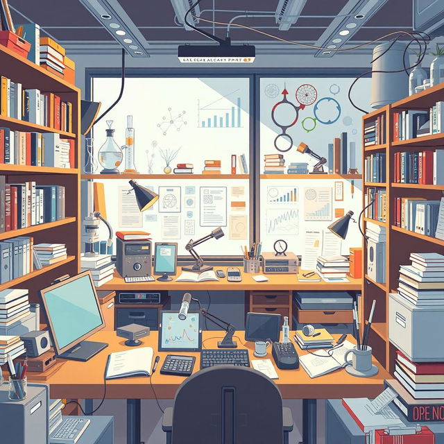 An illustration depicting the strategies and habits of distinguished researchers without a single person in view