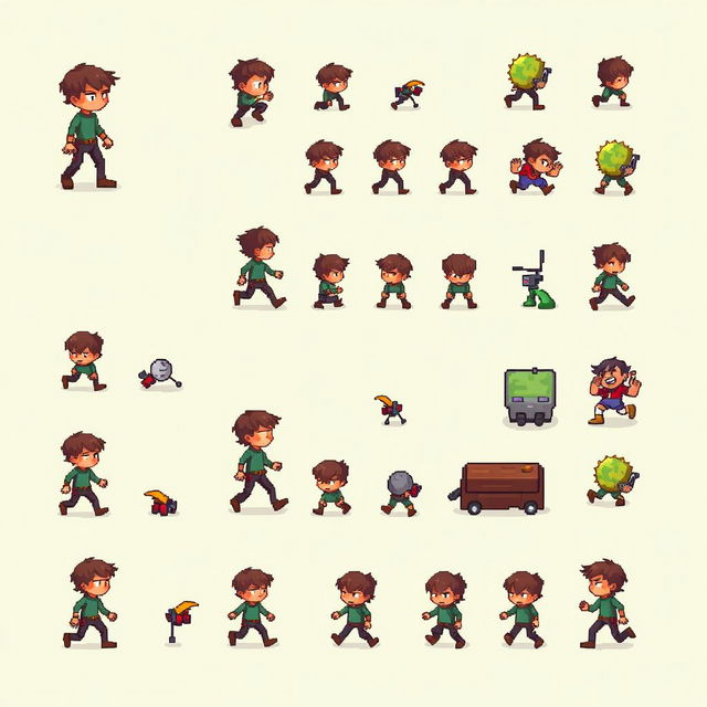 Create a 24x24 pixel art character spritesheet for a top-down game