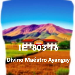 Create an image of a rural school with the text 'IE 80316 Divino Maestro Ayangay'