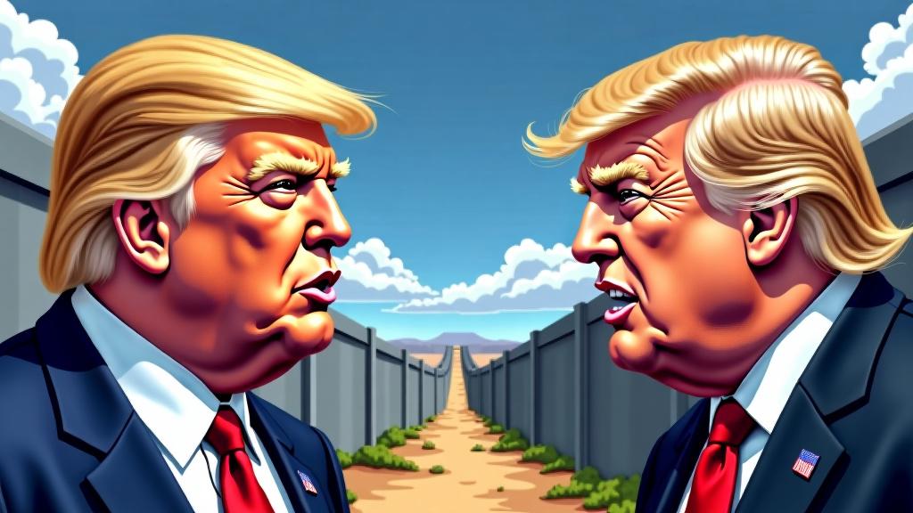 Create SNES game cover art titled 'The Wall' in pixel art style, featuring Donald Trump on the left, Mexico on the right, separated by a wall