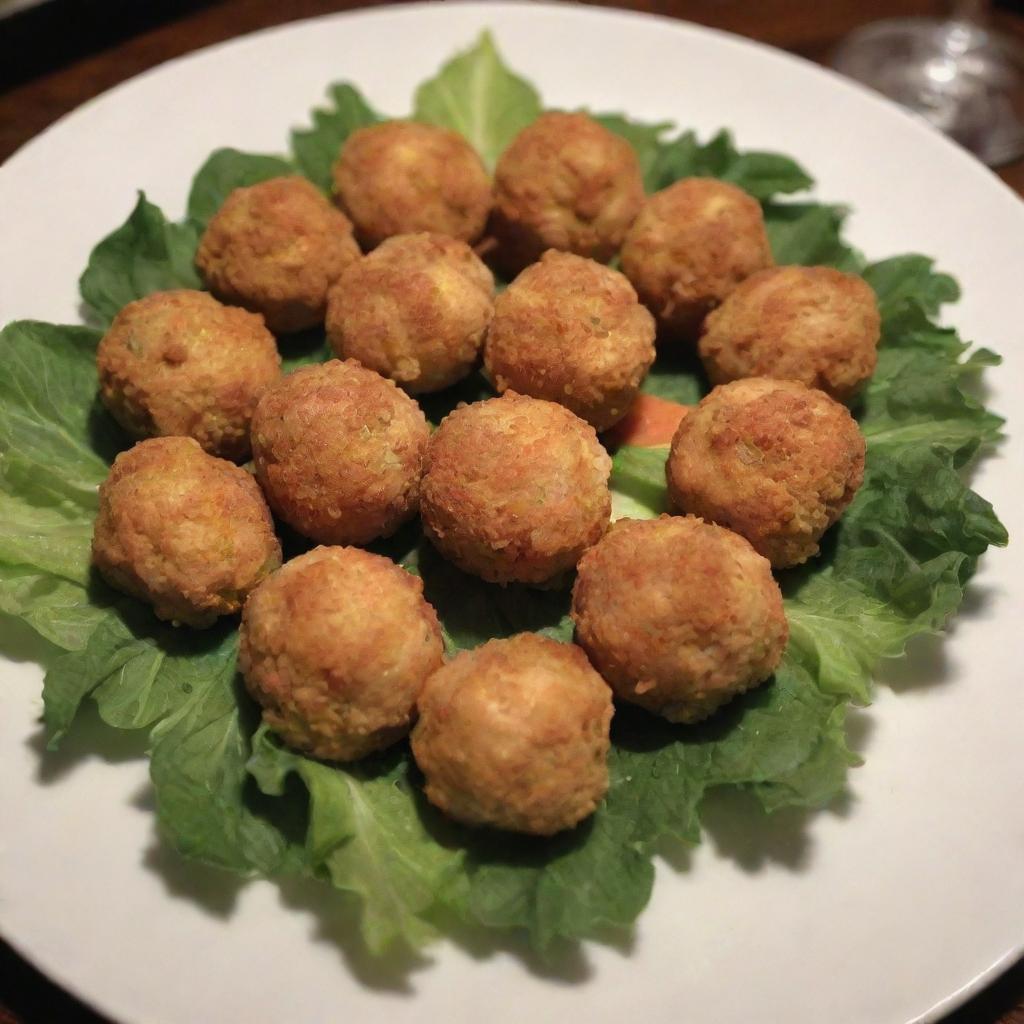 An artfully plated display of chicken balls.