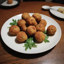 An artfully plated display of chicken balls.