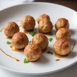 An artfully plated display of chicken balls.