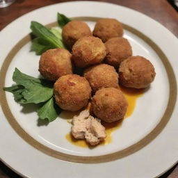 An artfully plated display of chicken balls.