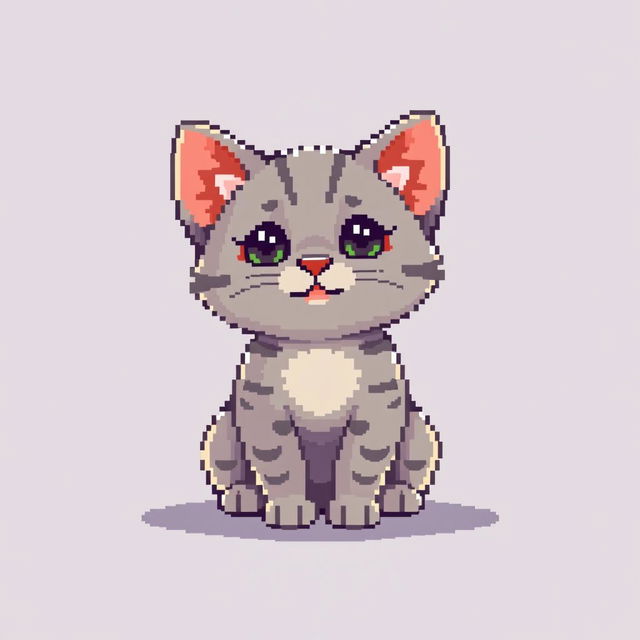 Genera una imagen en pixel art de un gatito en un lienzo de 64x64 píxeles