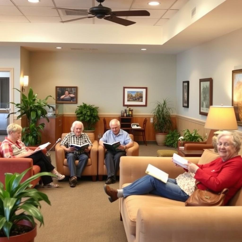 A cozy and comfortable rest area for senior citizens in a recreation center