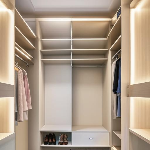 A spacious, stylish wardrobe positioned in a well-lit, cozy room