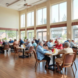 A dining area for senior citizens in a flexible and bright space