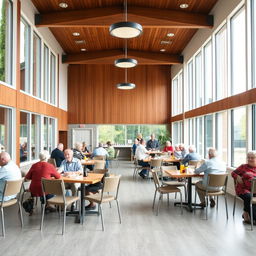 A dining area for senior citizens in a flexible and bright space