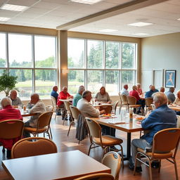 A dining area for senior citizens in a flexible and bright space