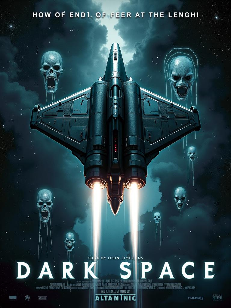 HD movie poster for a dark space sci-fi movie with a mysterious and suspenseful atmosphere