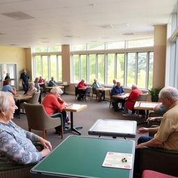 A board games area for senior citizens in a flexible and bright space