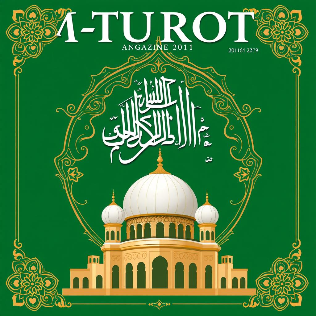 Create a magazine cover for a publication named AT-TUROTS with an Islamic theme