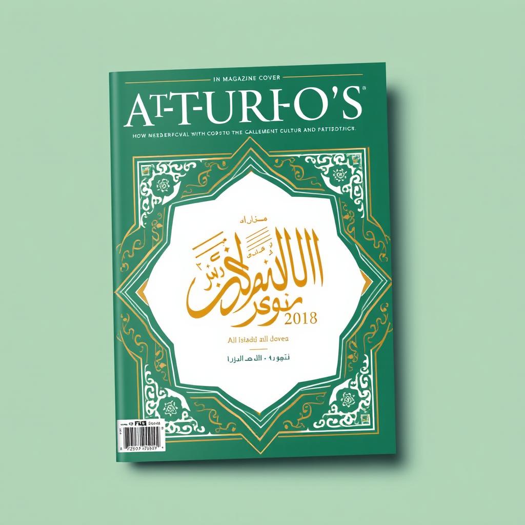 Create a magazine cover for a publication named AT-TUROTS with an Islamic theme