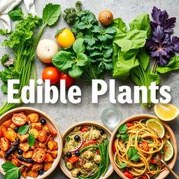 Create an image that showcases a variety of edible plants being incorporated into everyday meals