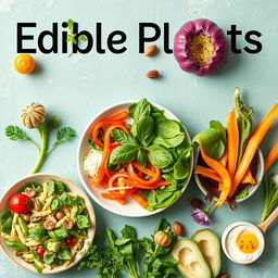 Create an image that showcases a variety of edible plants being incorporated into everyday meals