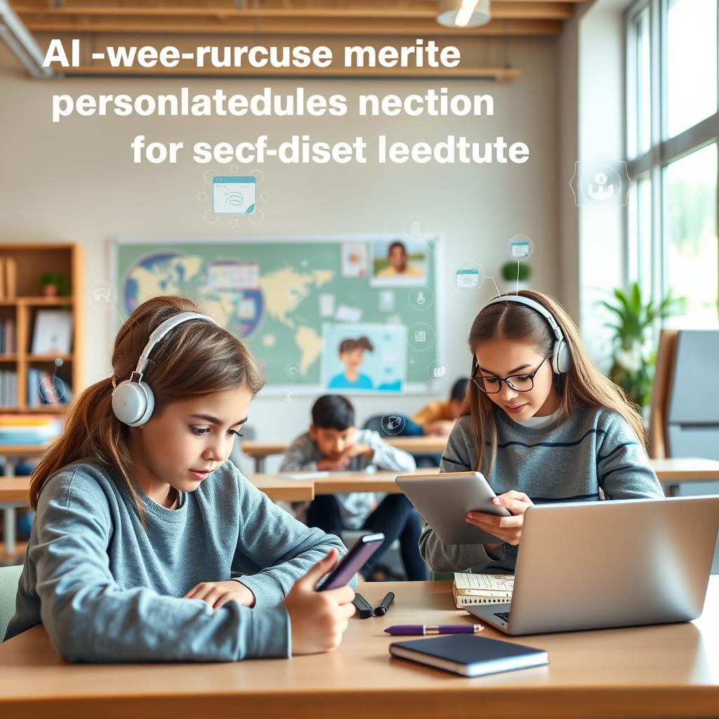 An image depicting an AI-enabled personalized learning platform for secondary school students to enhance self-directed learning