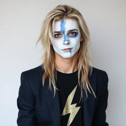 A 20-year-old male with red eyes and long blonde rock-style hair