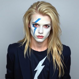 A 20-year-old male with red eyes and long blonde rock-style hair