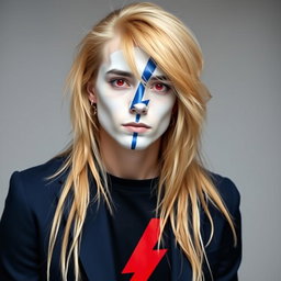 A 20-year-old male with red eyes and long blonde rock-style hair