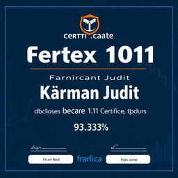 Create a certificate confirming that Kármán Judit has completed the Forex 101 basic level and passed the exam with a score of 93