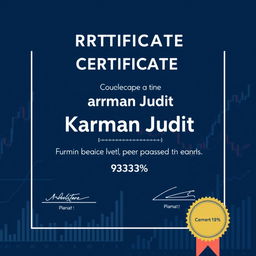 Create a certificate confirming that Karman Judit has completed the Forex basic level and passed the exam with a score of 93