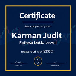 Create a certificate confirming that Karman Judit has completed the Forex basic level and passed the exam with a score of 93