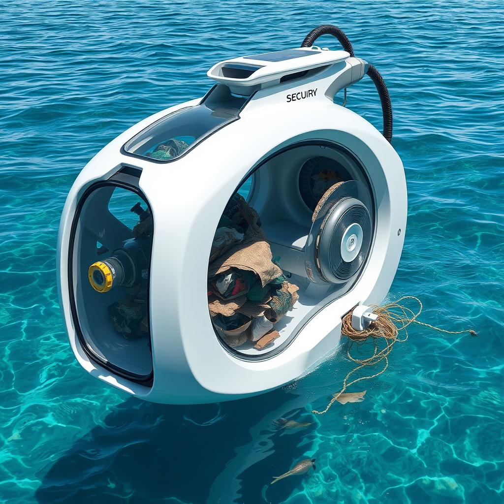 A futuristic sea vacuum with a built-in cutter, designed to clean up ocean debris
