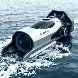 A futuristic sea vacuum device equipped with a cutter, designed to clean and remove debris from the ocean