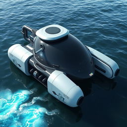 A futuristic sea vacuum device equipped with a cutter, designed to clean and remove debris from the ocean