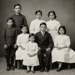 A nostalgic group photo of a young Jose Rizal with his brothers and sisters, highlighting the innocence of their childhood days, and the strong bond they share as siblings.