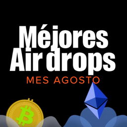 A YouTube thumbnail with a black background featuring the text 'Mejores Airdrops Mes Agosto' in bold white and green letters