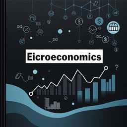 Create a front cover page for an economics book with the main heading 'Microeconomics' prominently highlighted
