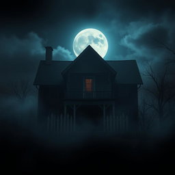 Create a movie poster for a horror movie featuring an abandoned house under a full moon night