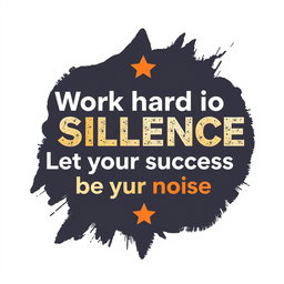 A motivational typographic design featuring the quote 'Work hard in silence