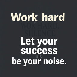 A motivational typographic design featuring the quote 'Work hard in silence